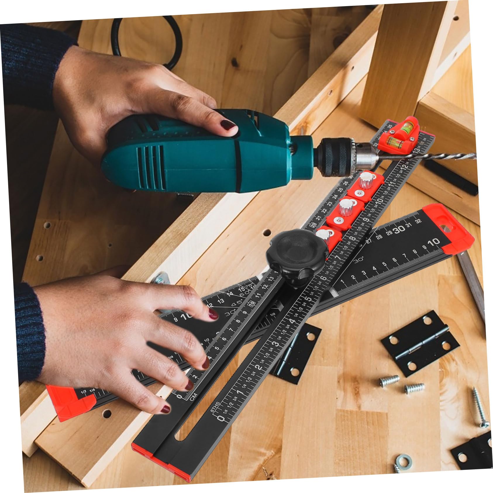 DOITOOL Präzisionslineal Für Holzbearbeitung Winkelmesser Mit Lochpositionierungsfunktion Lineal Aus Aluminiumlegierung Und Abs Für Präzise Messungen Und Bohrungen