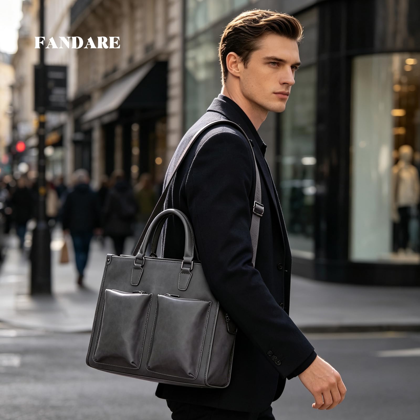 FANDARE Maletín Hombre Mate Cuero PU Cartera Maletín Ligero Bolso Portátil