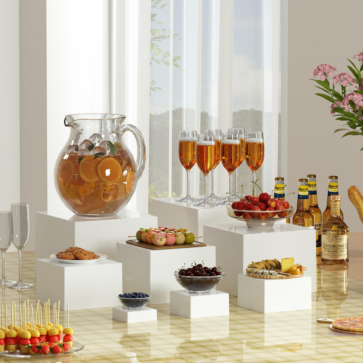 OKBHTS Extra Large 8 Pcs White Acrylic Boxes for Display as Buffet Risers and Stands, Food Display Risers for Party, Buffet Table, Food Stands for Display Party (Extra Large, 8Pcs, White)