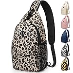 Pritent Crossbody Bags for Women Men Trendy Sling Bag Bakpack Casual Chest Bag with Convertible Shoulder Strap Travel Cross Body Bag for Hiking Traveling Outdoors(Large, Leopard)