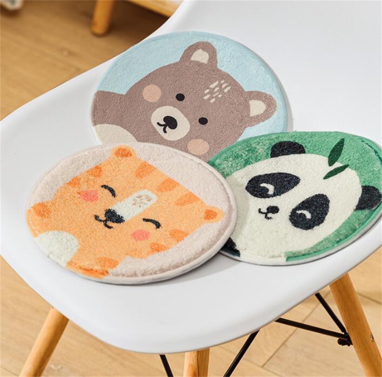 Herfair 2er-Set Sitzkissen Kinder, Runde Stuhlkissen Kinder Schule, Sitzkissen 30x30 cm Stuhl Sitzpolster Bodenkissen Kinder Weich Sitzauflage Cartoon Tier Bodenkissen Kinder (Tiger)