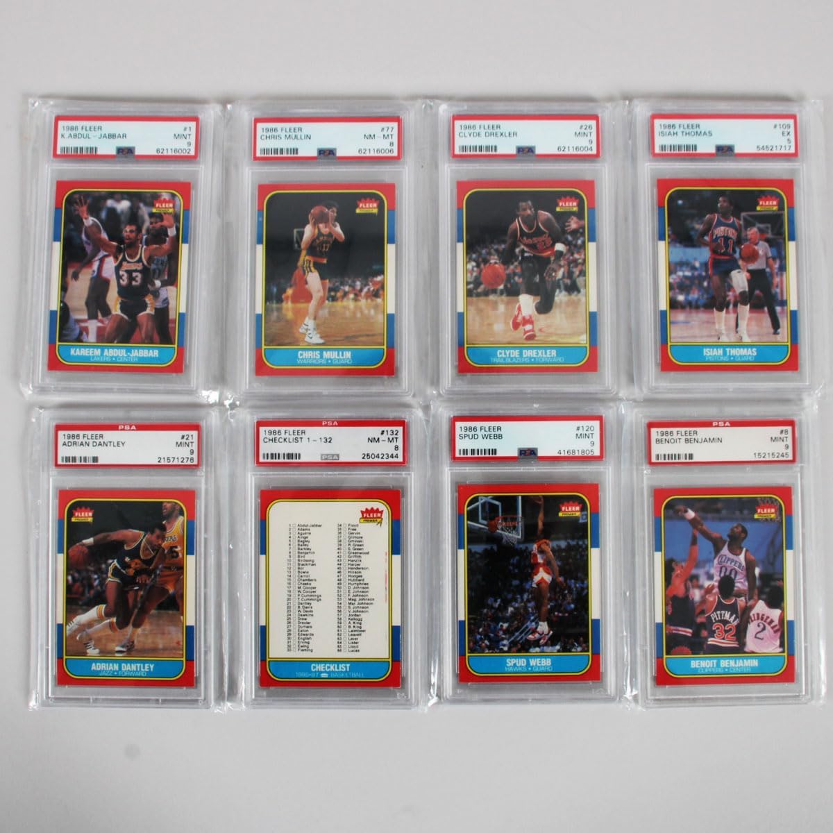 1986-87 Fleer Basketball Card Set Complete - Jordan #57 RC PSA NM MT 8 & Jordan Sticker #8 PSA MINT 9 (ST)