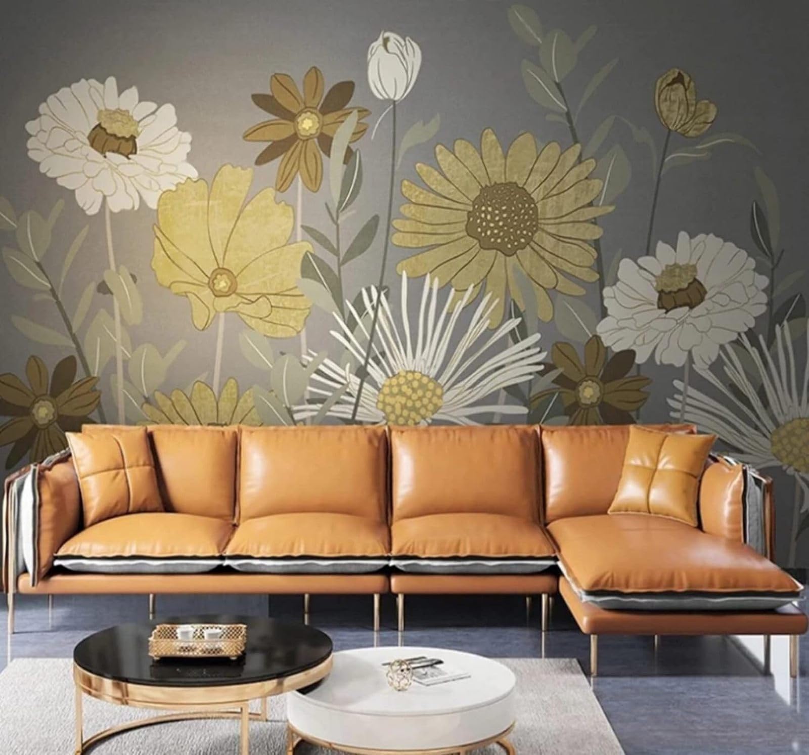 XLMING Minimalist Plants Flowers Warm Grey Background 3D Wallpaper Luxury Home Dining Decor Paste Sofa Living Room The Wall for Bedroom Mural-430cm×300cm