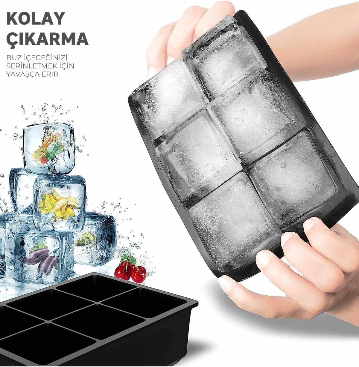 Orret Home Kare Molde de Hielo | Molde para Cubitos de Hielo Multiusos | | Bandeja para Cubitos de Hielo Cuadrados 6 Compartimentos | Moldes de Hielo de Fácil Liberación para Congelador Casero de Café (1 Pieza)