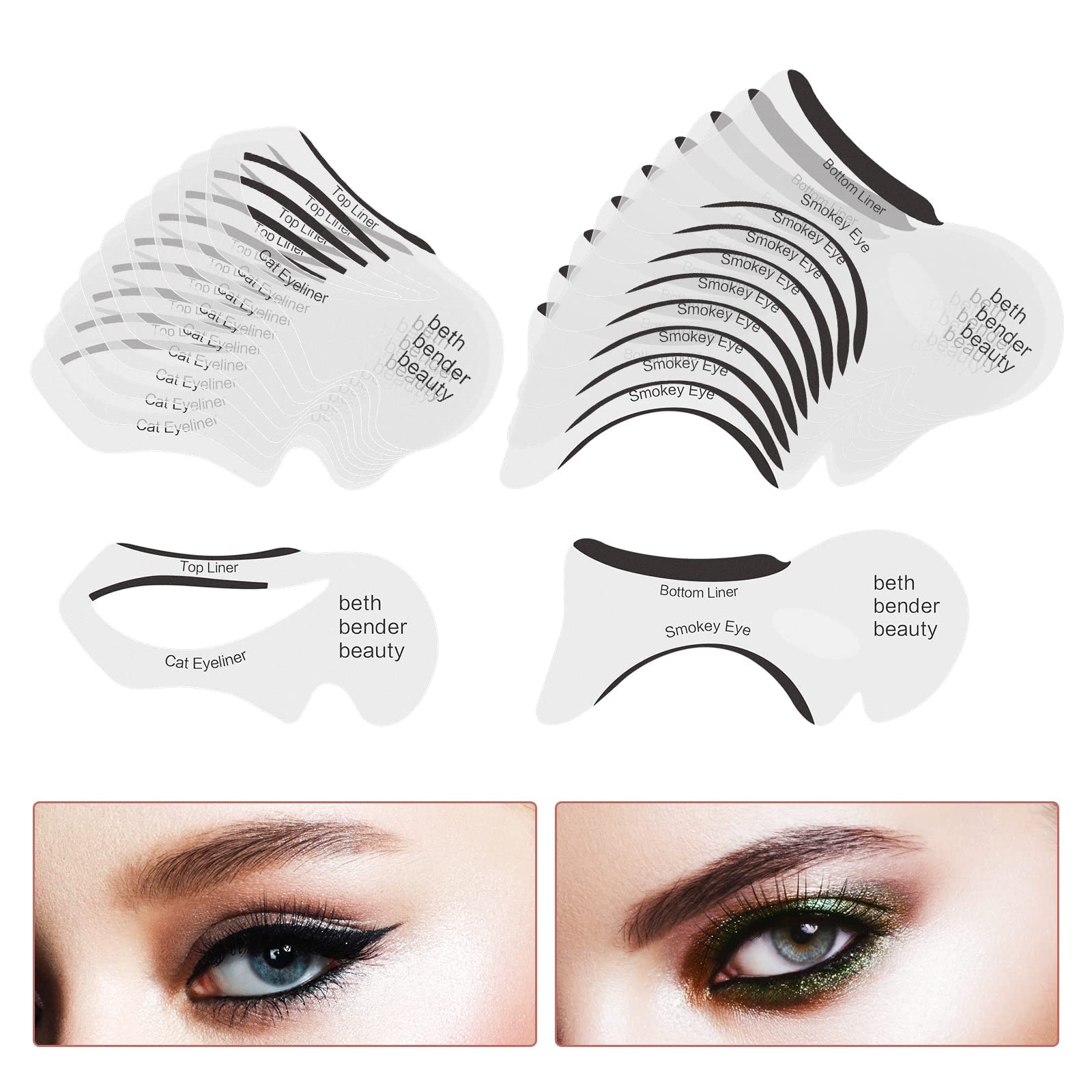 Excefore 20 Pcs Eyeliner Stencil Reusable Smudgeproof Cat Eye Smoky Eye Eyeliner Template Stencil, Beauty Accessories Tools