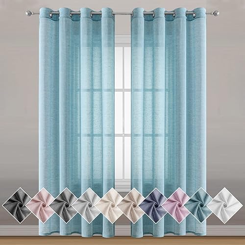 Miniatura 1 de Miss SELETEX - Cortinas traslúcidas de lino natural para sala de estar, elegantes cortinas de ventana sólidas con ojales en la parte superior,