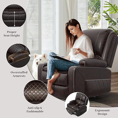 Miniatura 3 de Juego de sofá reclinable de 3 plazas con cojín de 2 niveles, 3+1+1 piezas en sala de estar, sofá reclinable de 3 plazas de cuero con consola