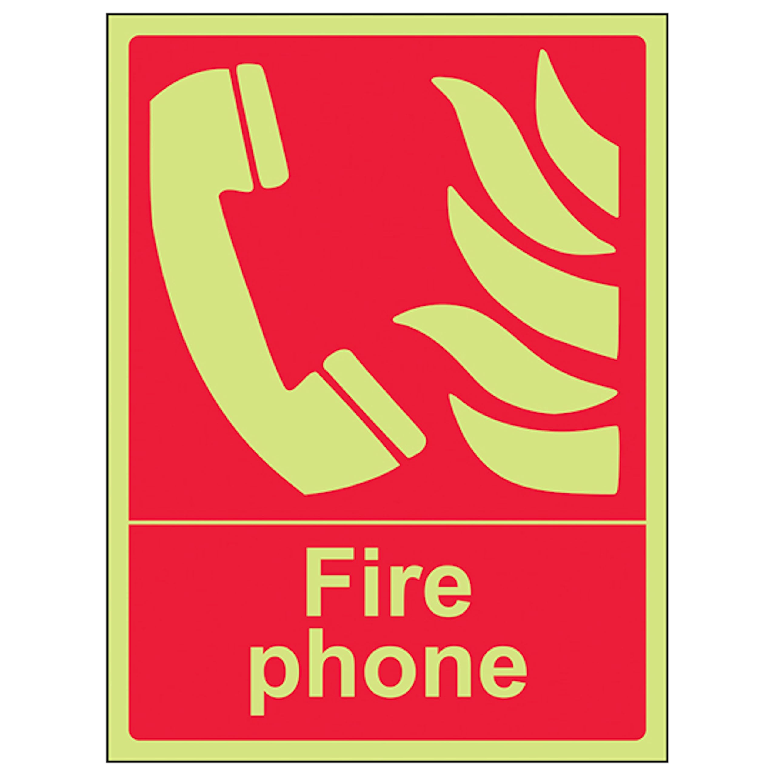 V Safety GITD Fire Phone - Portrait 150 x 200 mm - Glow In The Dark Self Adhesive Vinyl Safety Sign