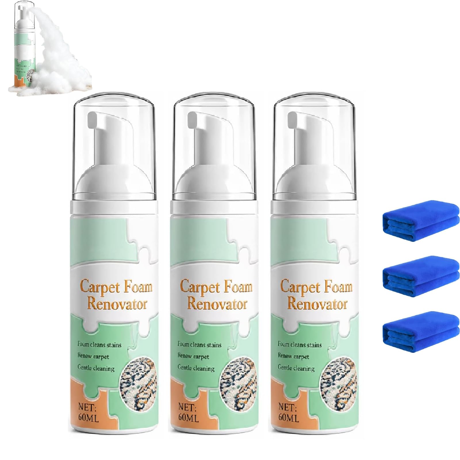 60 Ml Schaum-Fleckenentferner Für Teppiche (Wasserlos) Inklusive Tuch