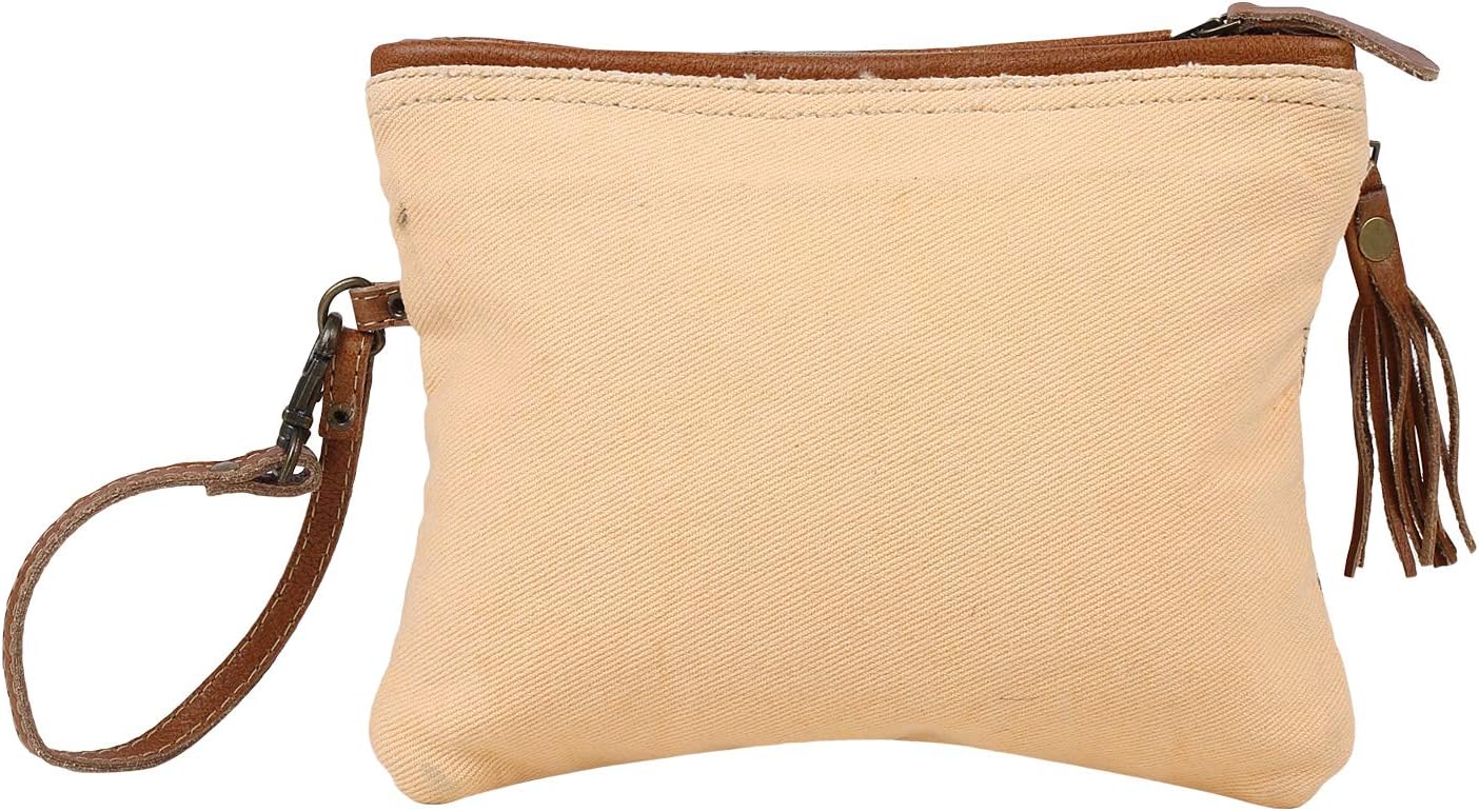 Myra Bag Orange Sparsh Upcycled Canvas & Leather Pouch Wristlet Bag S-1585