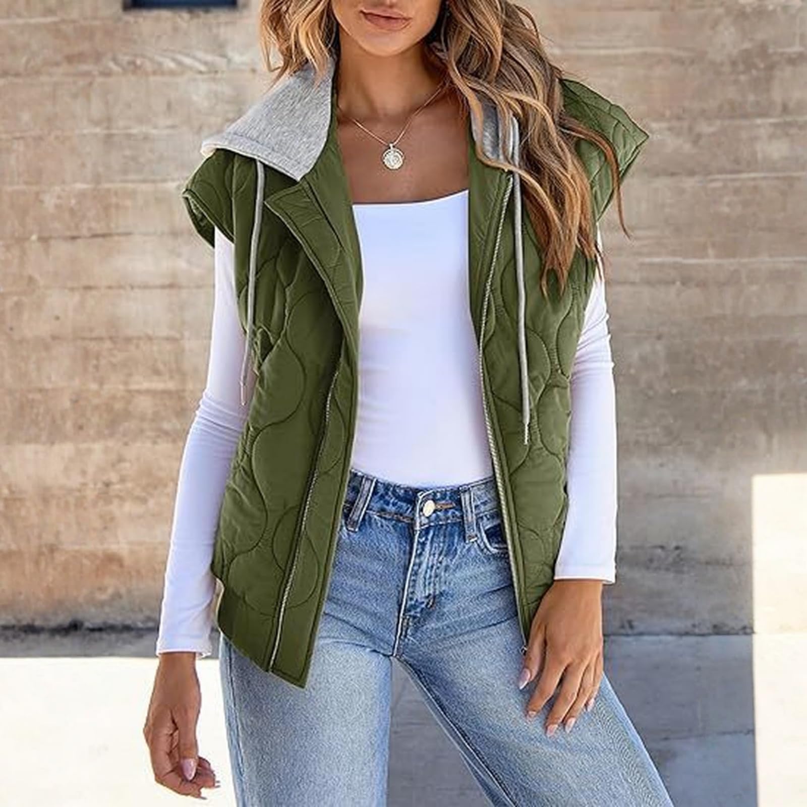 Ärmellose Weste Damen Steppweste Einfarbig Jacke Mit Reissverschluss