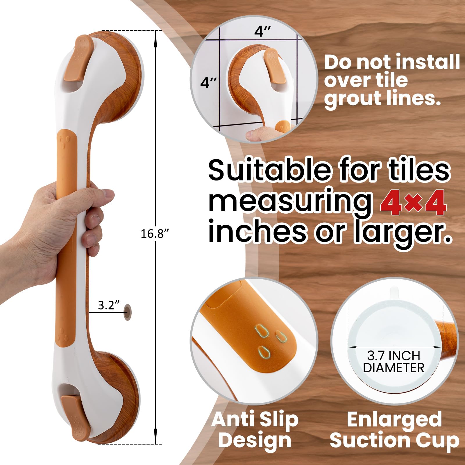 TAILI Barras de agarre para bañeras y duchas, paquete de 2 barras de agarre con ventosa, mango de ducha resistente, pasamanos de baño extraíbles para personas mayores y ancianos, agarre de seguridad