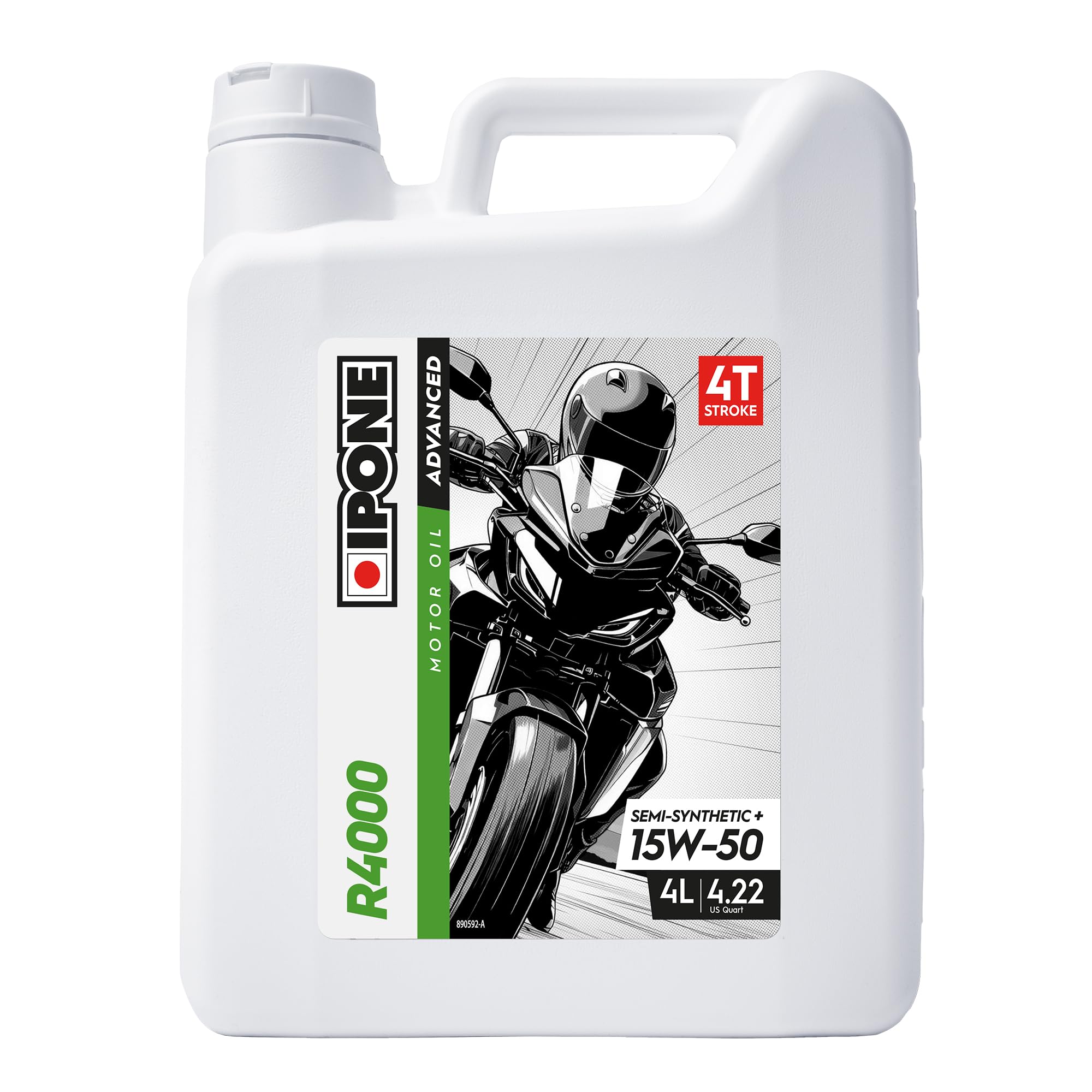 IPONE – Huile Moteur Moto 4 Temps 15W50 R4000 – Bidon 4 Litres - Semi-Synthétique+ - Gamme Advanced - Protection durable du moteur - Durée de vie de l'huile prolongée - Propreté du moteur garantie