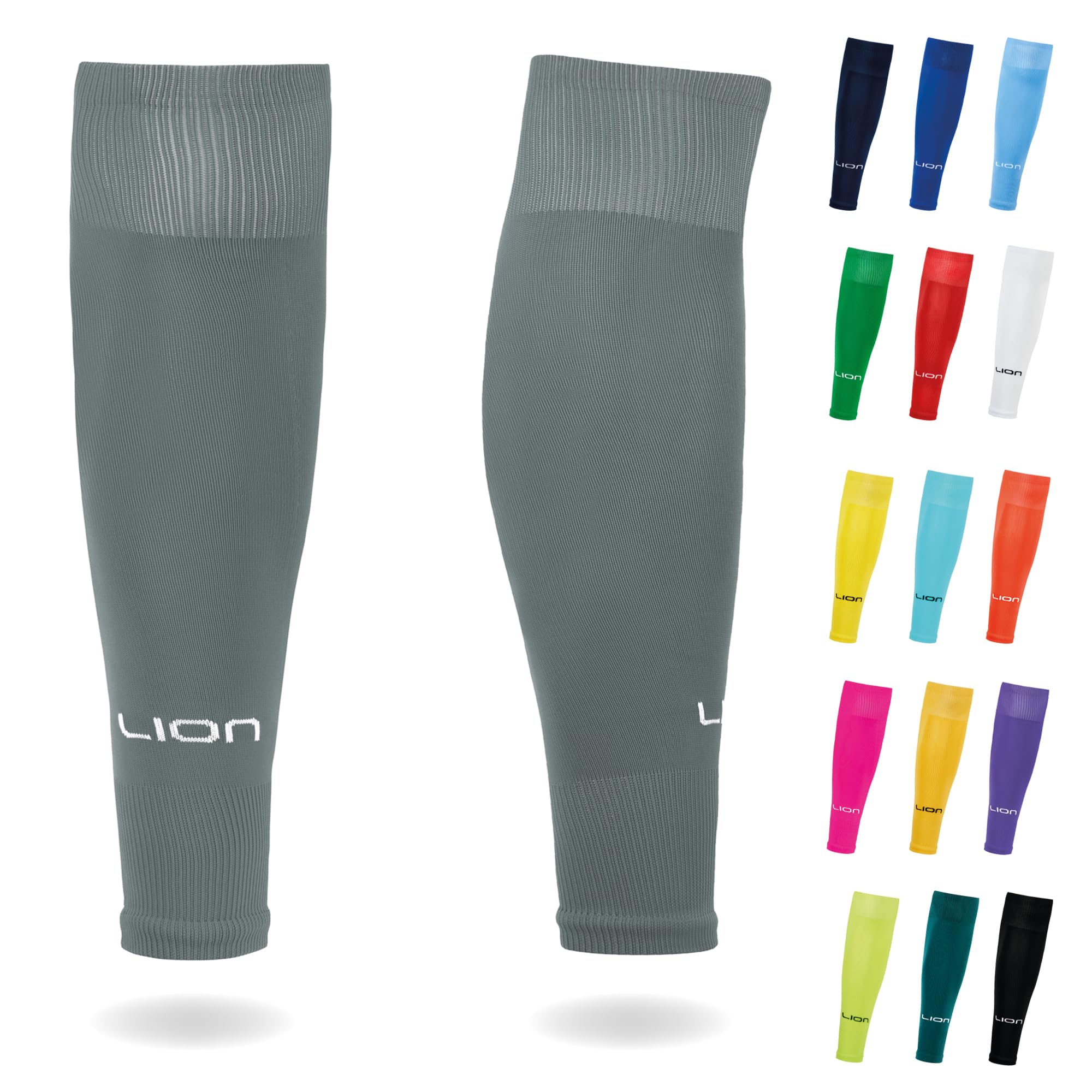 Lion Sportswear Grey Kids/Youth Football Sock Sleeves To Accompany Grip Socks - Fits Over Calf/Shin Pads - Variety Of Colors To Match Your Team Kit (Grey)