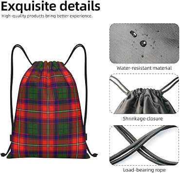 Drawstring Backpack String Bag Selkirk Tartan Sackpack for Sports Gym Smal