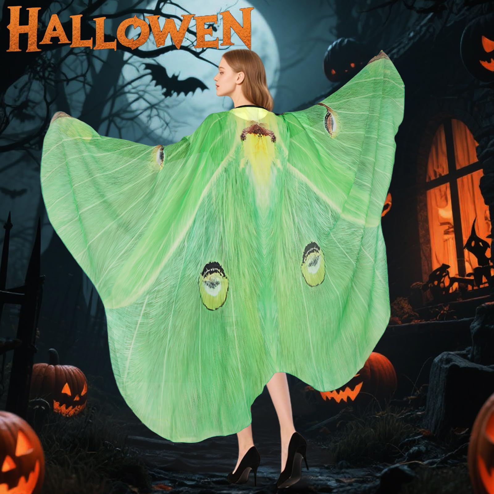 Sunlisky Halloween Costumes for Women Adult Butterfly Costume Wings Cape with Moth Antenna Headband,Mask