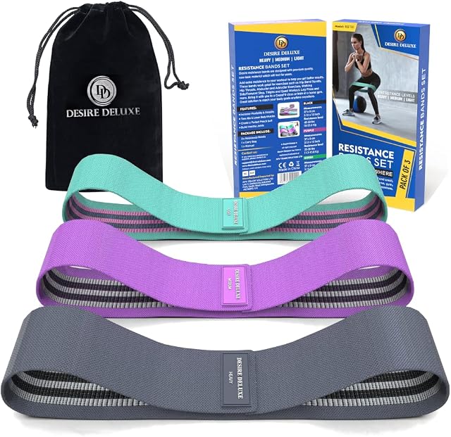 Desire Deluxe Resistance Bands Set for Men and Women, Premium Exercise (Pack 3) Different Resistance Levels Loops Band for Home, Gym, Fitness, Training - Long Exercise Workout, Yoga & Pilates Free Bag