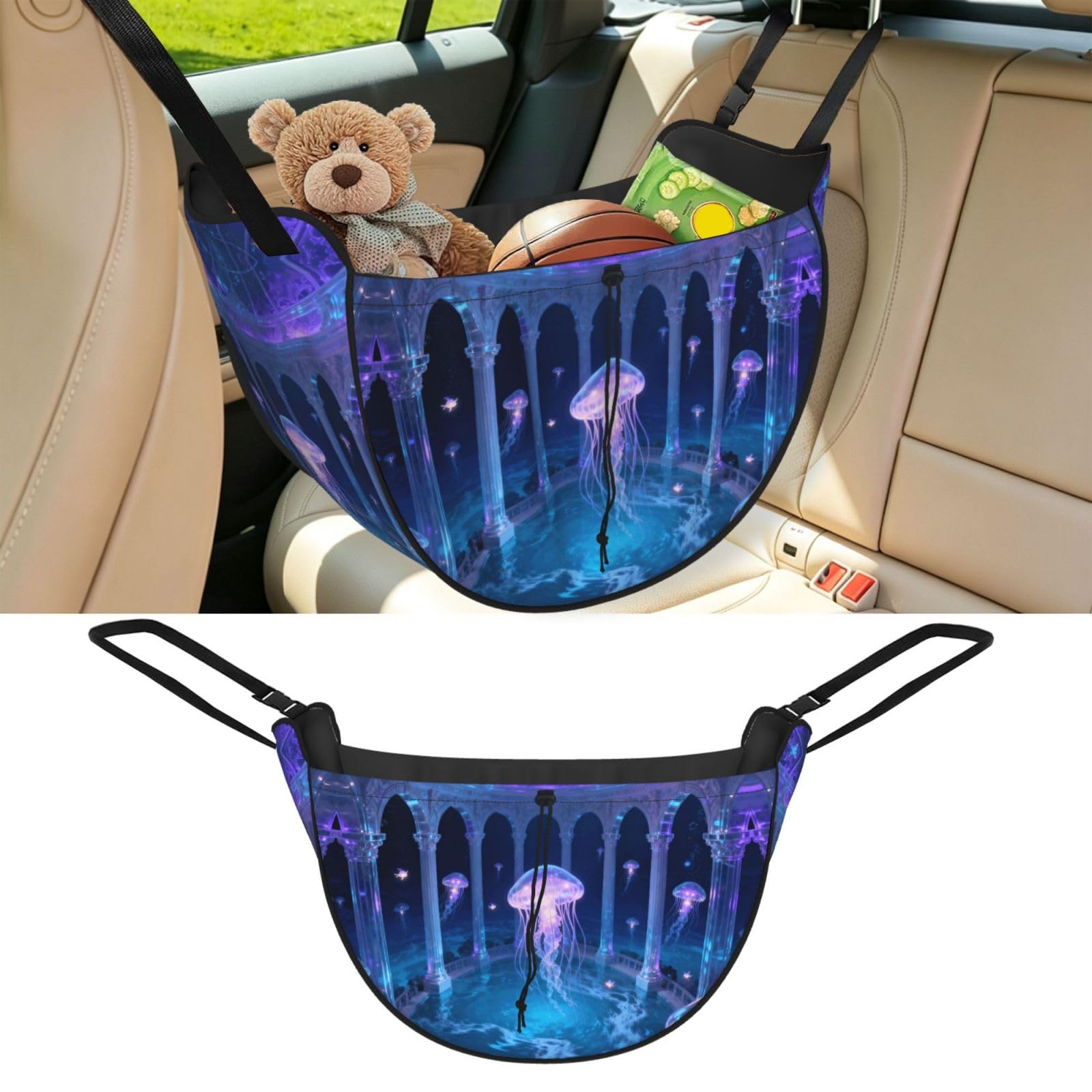 Cntdbu Black Dreamy Jellyfish Car Seat Organizer-Backseat Storage Bag For Travel