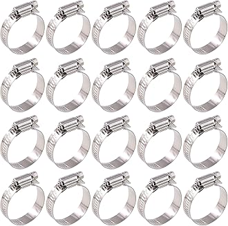Glarks 20Pcs 304 Stainless Steel Adjustable 21-44MM Range Worm Gear Hose Clamps Assortment Kit, Fuel Line Clamp for Water Pipe, Plumbing, Automotive and Mechanical Application (21-44MM)