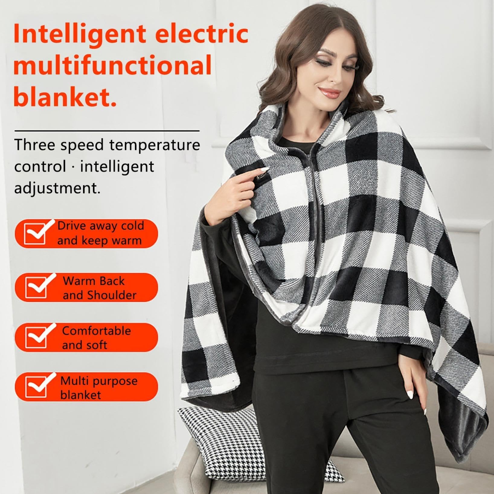 Châle Chauffant USB Portable - 3 Niveaux De Température (35°C-55°C), Taille 150x70 Cm, Matière Douce, Couleur Kaki - 2