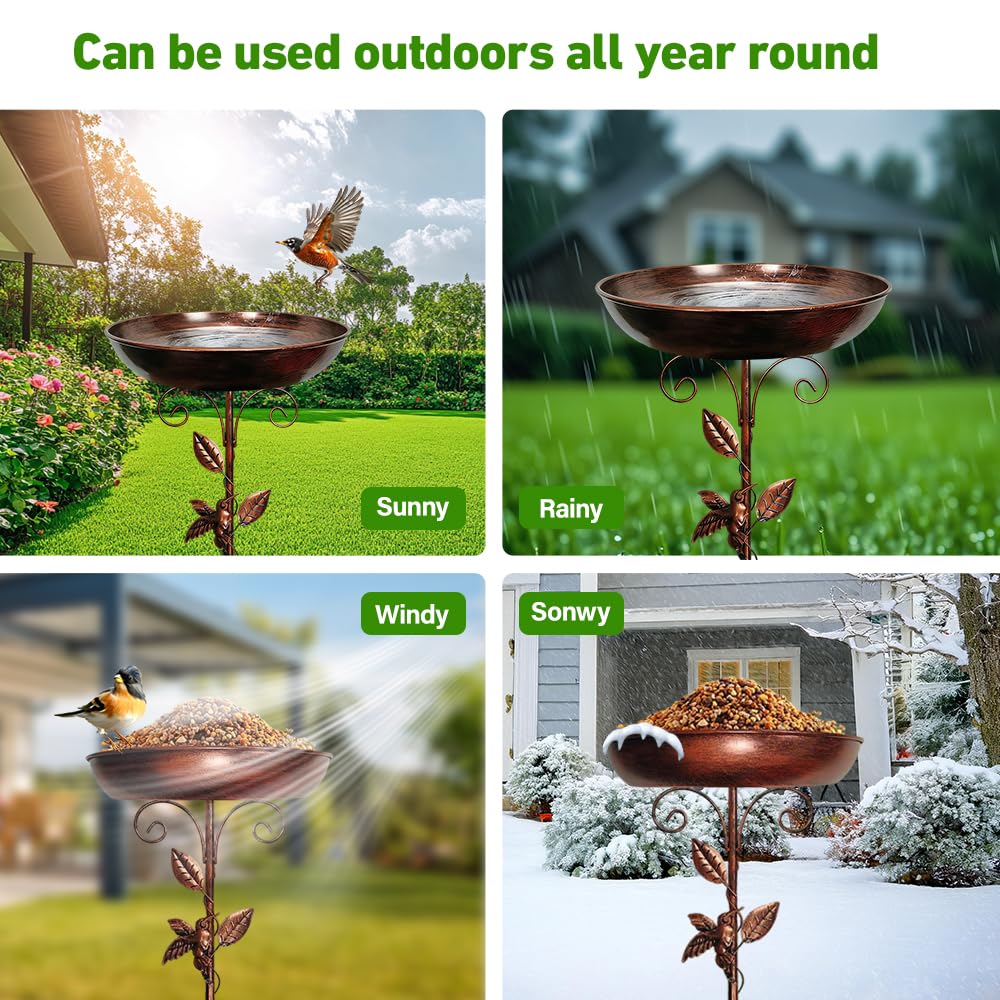 80cm Vogeltränke Stehend, Vogelbad für Draußen Garten, Wassertränke für Vögel, Vogelbad Garten Stehend mit Stabiler 5-Zinken-Basis für Gartenund Rasen, Winterfeste Vogeltränke (Antike Bronze)