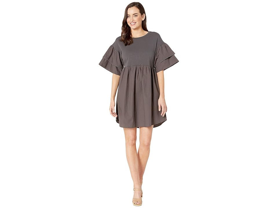 

Bobeau Knit/Woven Babydoll Dress (Dark Grey) Women's Dress