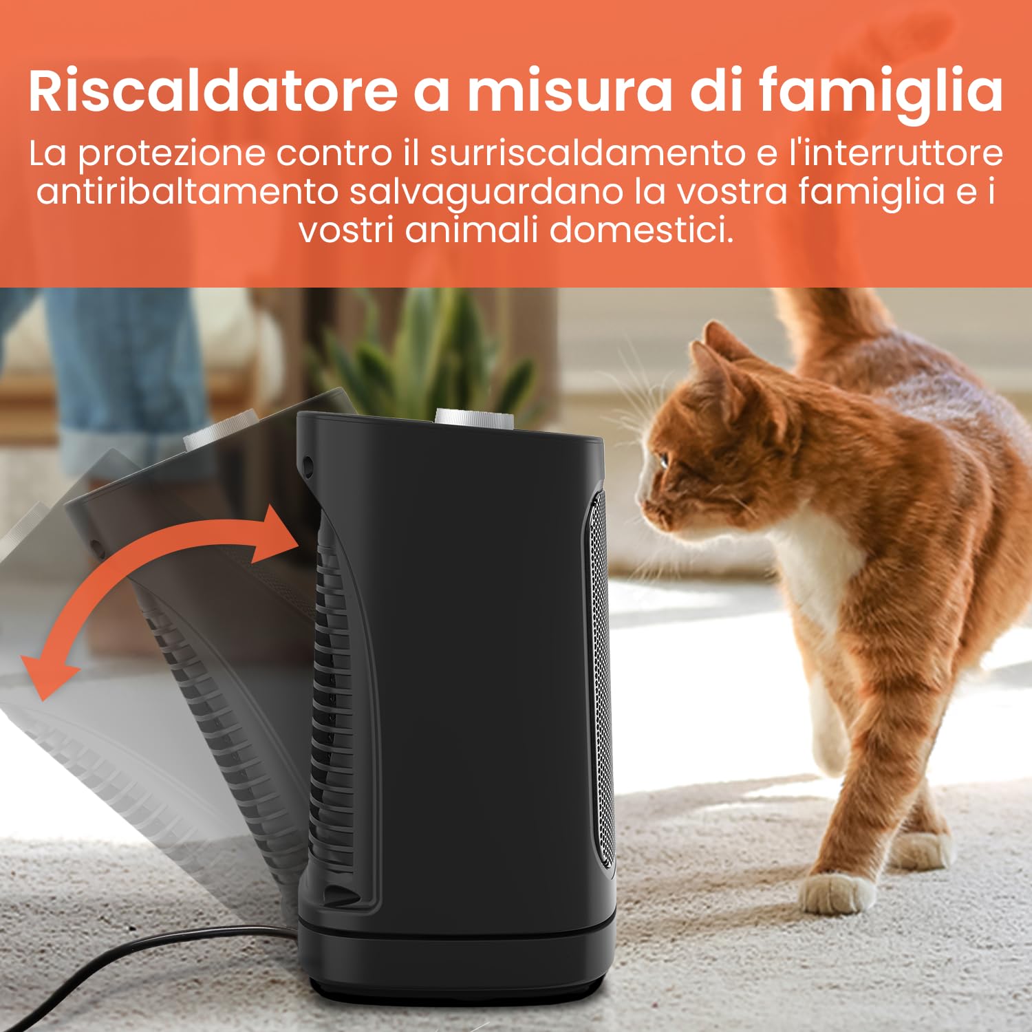 Pro Breeze Stufetta Elettrica a Basso Consumo in Ceramica 1800 W – Oscillazione Automatica, 2 Impostazioni di Calore e Modalità Solo Ventola. Stanze, uffici, bagno - Termoventilatore