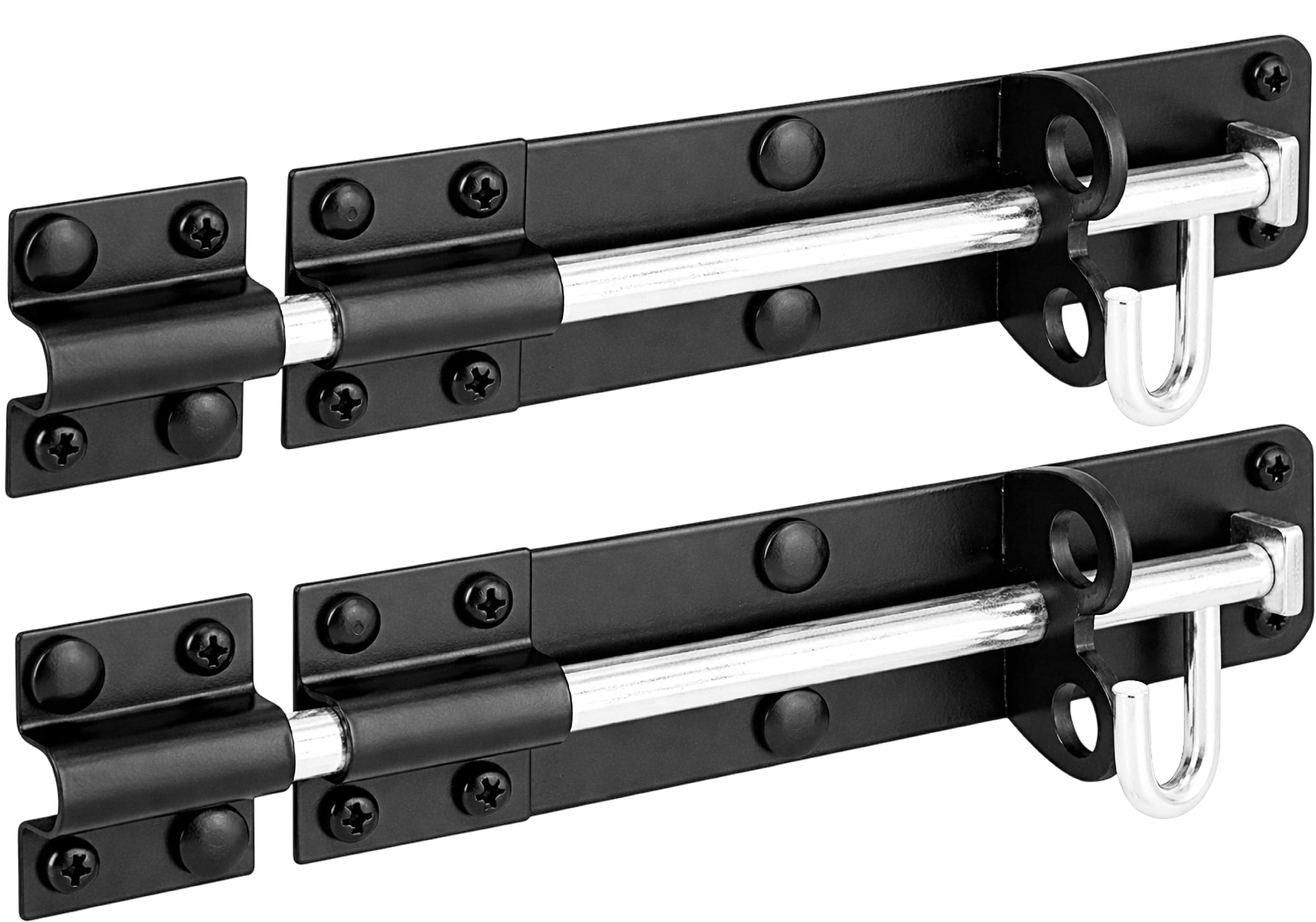 Irontite Black 2 Pack Brenton Bolt Gate Bolt 200Mm (8"), Ideal Door Bolt Lock For Gates, Sheds, Barns Etc. Heavy Duty Gate Lock Bolts. Garden Gate Bolts For Wooden Gates Including Fixings.