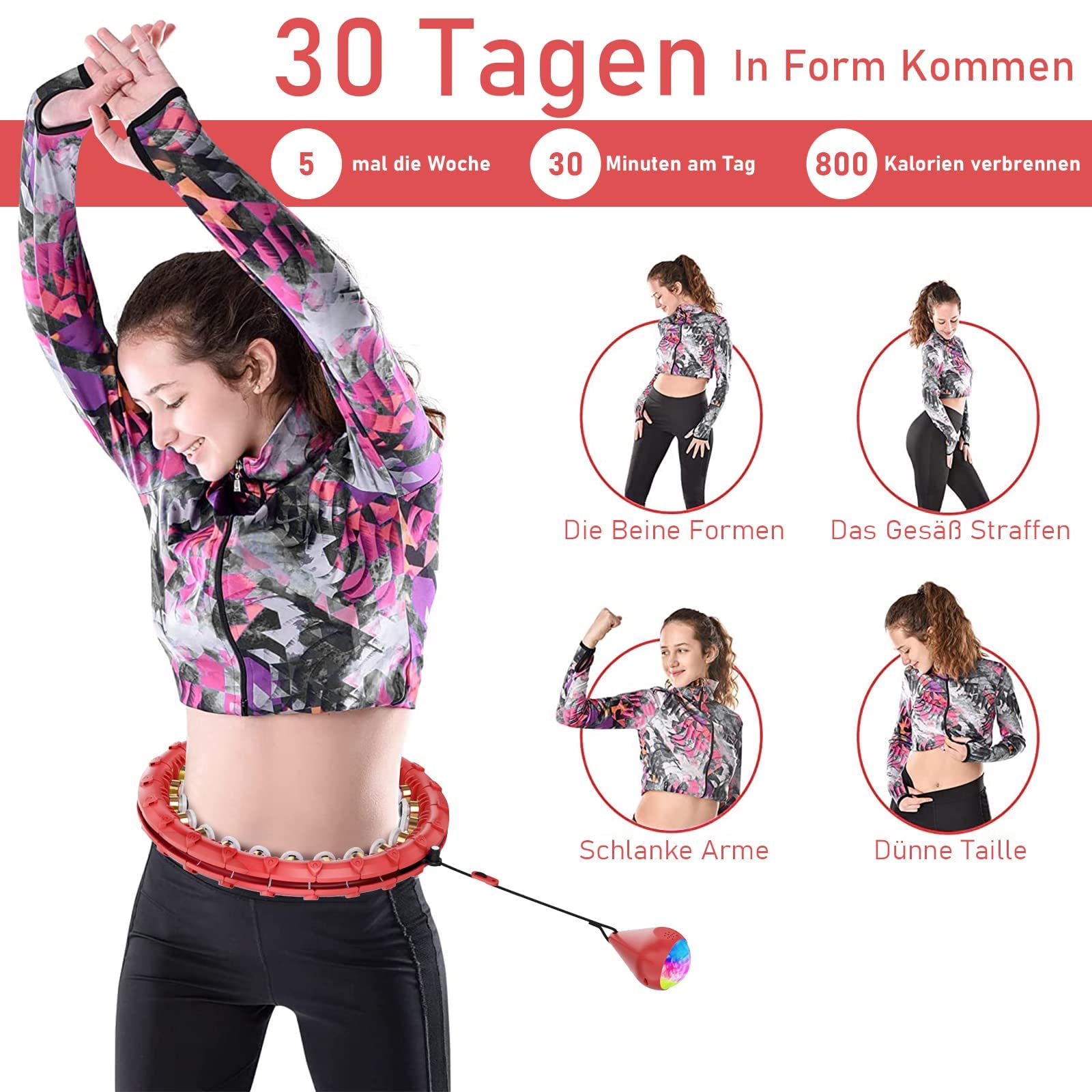 Smart Hula Hoop, Smart Hula Hoop Reifen Erwachsen & Anfänger, Smart Fitness Reifen mit Zähler, 24 Einstellbare Hoola Hoop Reifen für Gewichtsverlust und Fitness