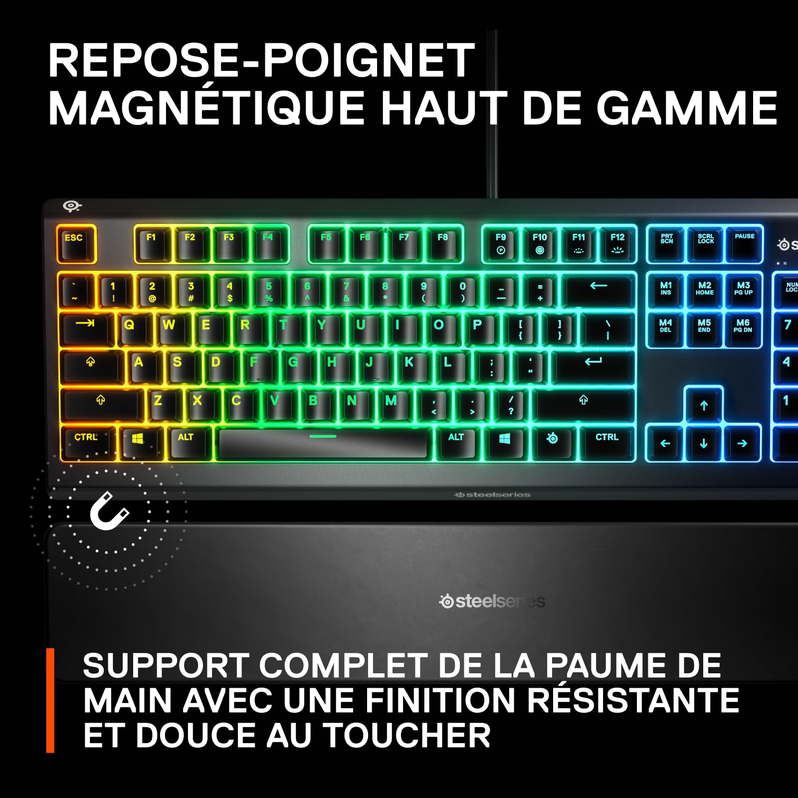 SteelSeries Apex 3 - Clavier de Gaming - Illumination RVB sur 10 Zones - Repose-Mains Magnétique Premium - Agencement Français AZERTY
