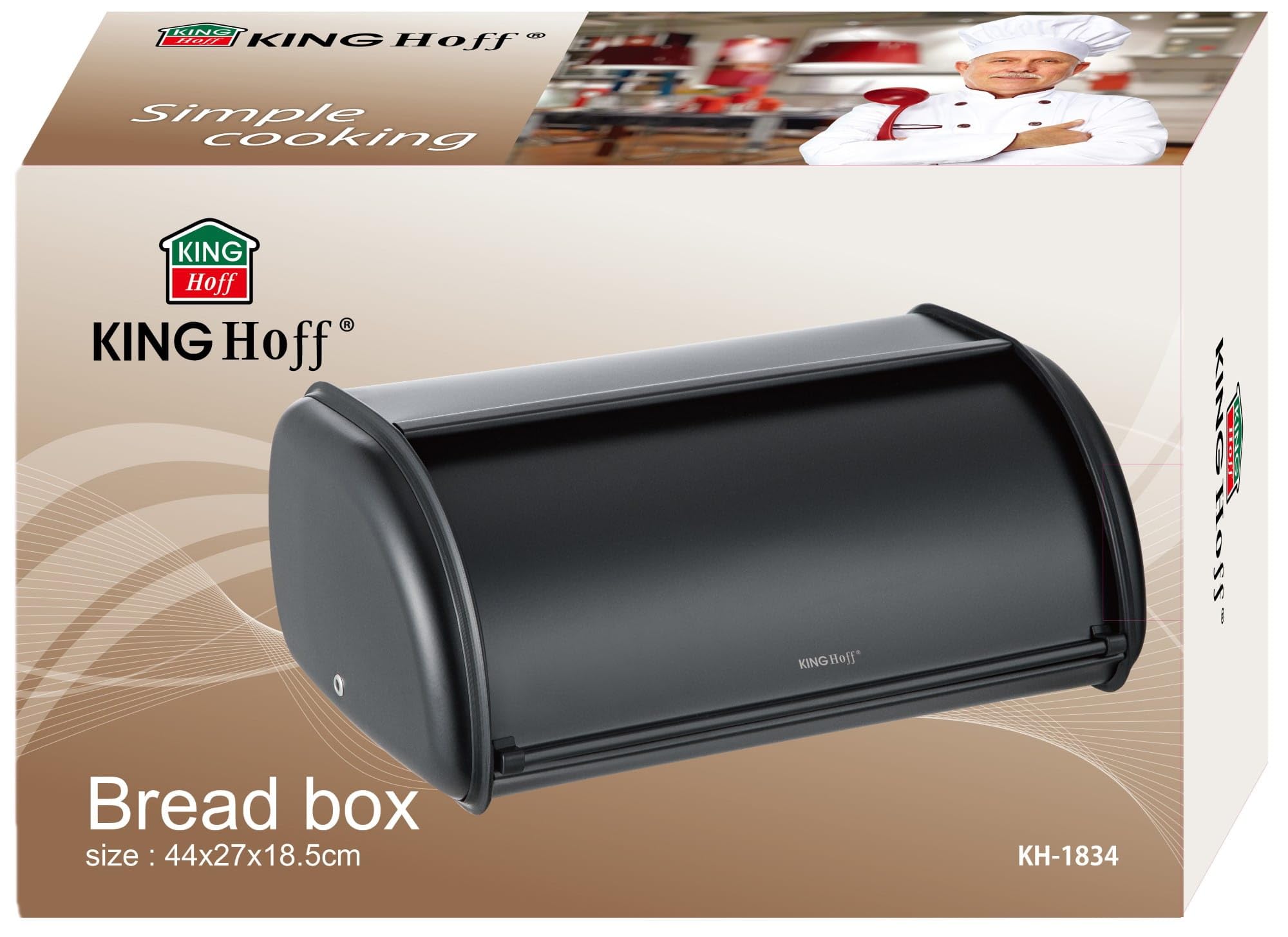 KING HOFF Panera, caja para guardar pan, panera espaciosa de metal, pan y galletas, larga conservación y frescura, 44 cm x 27 cm x 18,5 cm (negro)