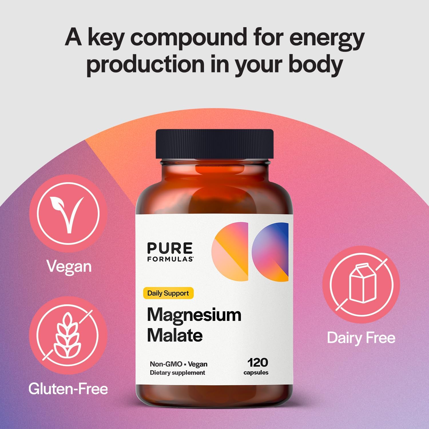 PureFormulas Magnesium Malate Capsules - Chelated Malate - Highly Bioavailable Form to Support Energy, Bone Health + Muscle Recovery, malato de magnesio 360 mg - 120 Capsules