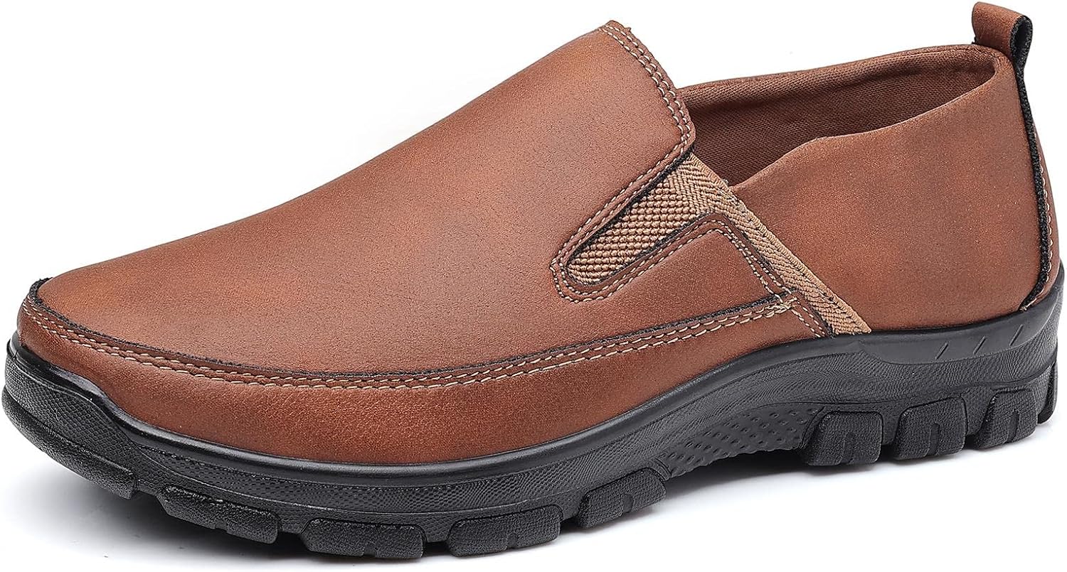 Coramtty Men's Loafers Breathable Soft Slip on Light-Weight Work for Gentleman Casual Shoes Tan 10.5