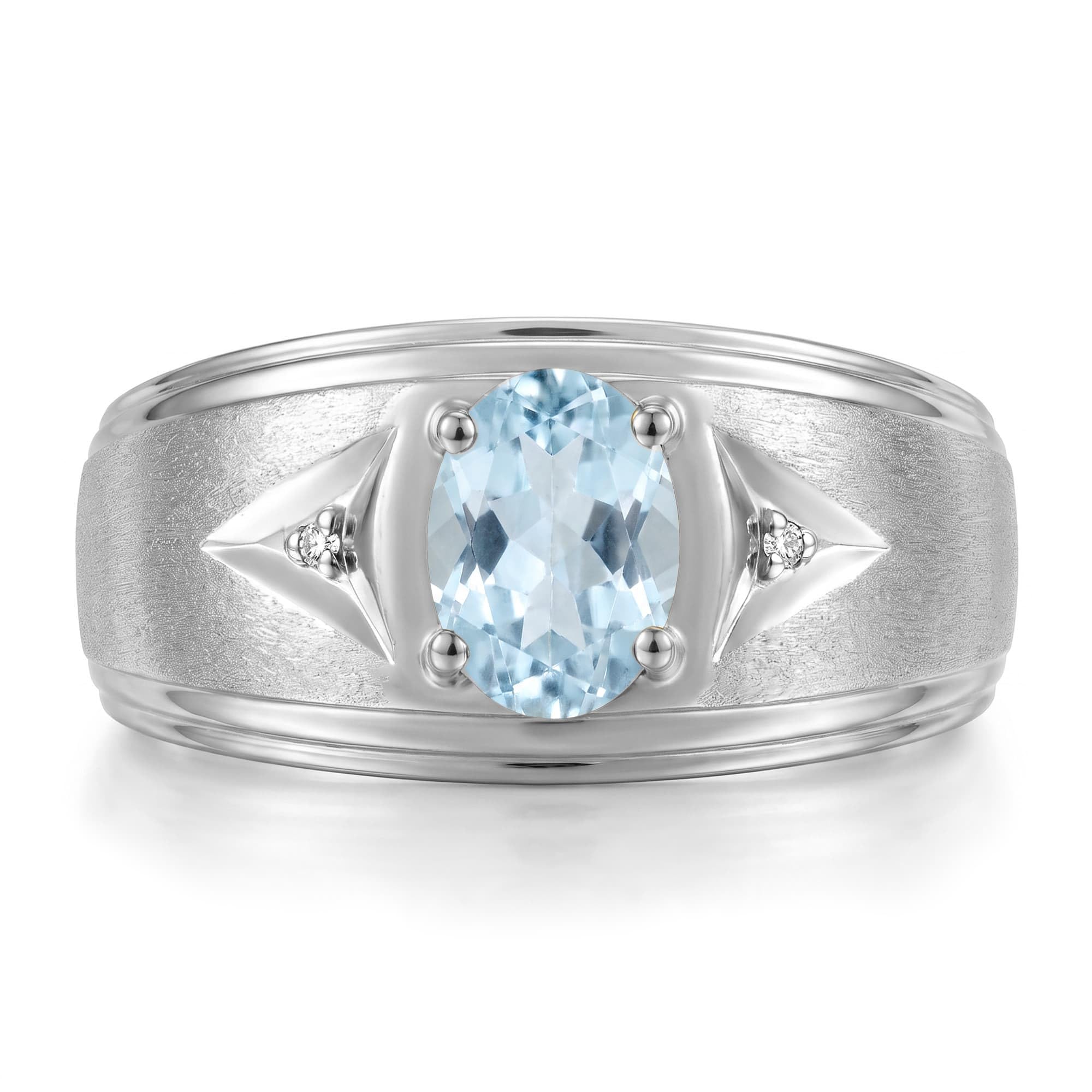 Rylos Men's Rings Classic Design 8X6MM Oval Gemstone &amp; Sparkling Diamond Ring - Color Stone Birthstone Rings for Men, Sterling Silver Rings in Sizes 8-13. Elevate Your Style with Timeless Elegance!