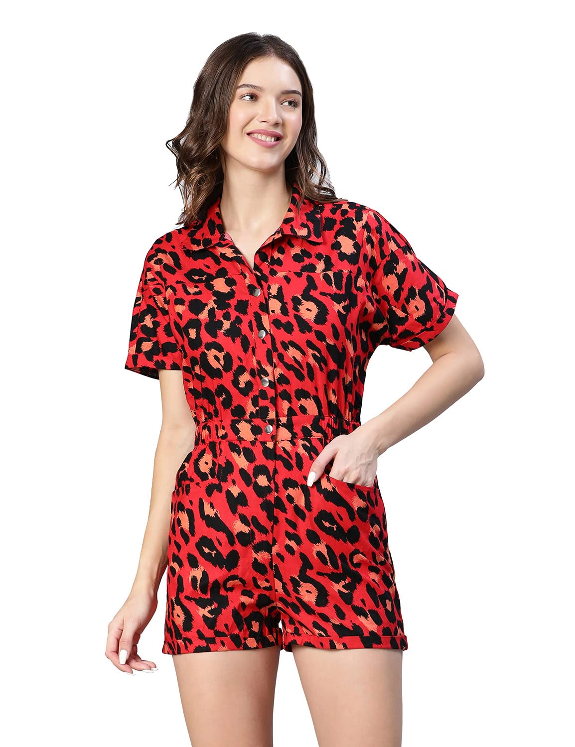 Women Regular Fit Cotton Regular Sleeves Solid Casual Playsuit Playsuit