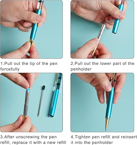 Miniatura 3 de 10 bolígrafos líquidos florales de metal rosa con 10 repuestos adicionales, tinta azul, bolígrafos de colores, bolígrafos recargables, suministros