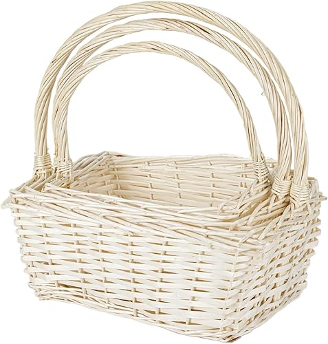 Miniatura 3 de THY Collectibles Set of 3 Hand Woven Wicker Rattan Flower Baskets with Handle Light Harvest Baskets for Storage, Gift Baskets, Picnics, Easter Eggs,