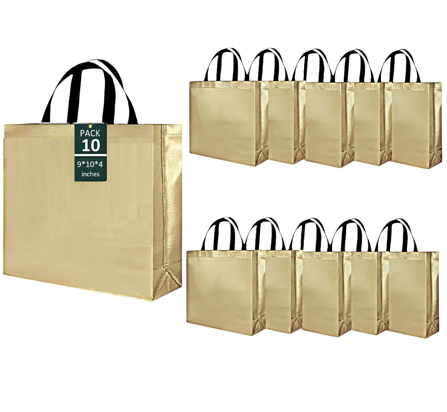 ekysa dekor Gold Metallic Bags with Handles (Pack of 10) – 9x10x4 Inches, Reusable Non-woven Laminated Eco-Friendly Glossy Tote Bags for Wedding/Party Return Gift, Festive Hamper (Water-Resistant) ekysa dekor Gold Metallic Bags with Handles (Pack of 10) – 9x10x4 Inches, Reusable Non-woven Laminated Eco-Friendly Glossy Tote Bags for Wedding/Party Return Gift, Festive Hamper (Water-Resistant)