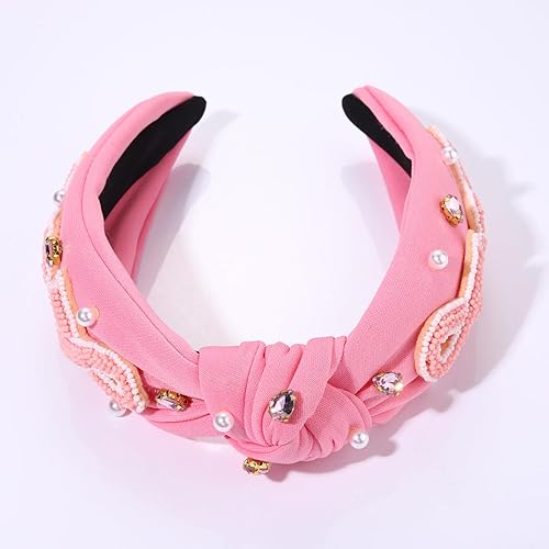 Miniatura 8 de boderier Diadema rosa con lazo de cristal perlado anudado para cáncer de mama, accesorios para el cabello (cinta rosa esperanza)