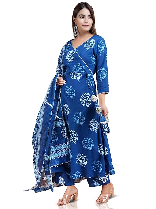 Women's Cotton Gota Work Anarkali Kurti Palazzo with Dupatta