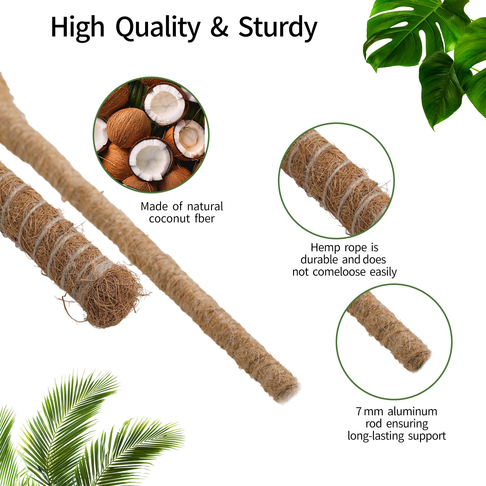 Supporto Per Piante Rampicanti In Fibra Di Cocco 120cm - Bastone Pieghevole Per Piante Da Interno/Esterno - Foto 7