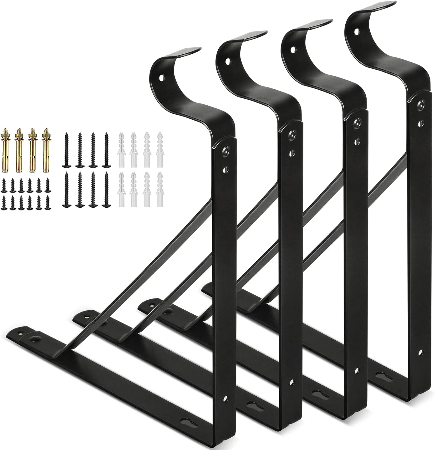 Closet Rod Bracket, Heavy Duty Closet Brackets with Rod Holder, Black