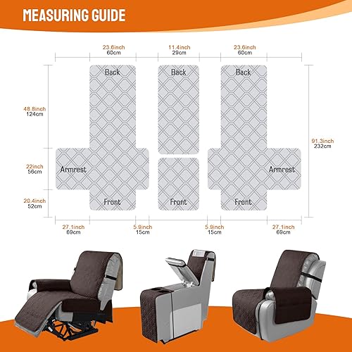 Miniatura 2 de VANSOFY Funda 100% impermeable para sofá biplaza reclinable con consola (chocolate) + fundas de sofá reclinable (chocolate, 3 plazas)