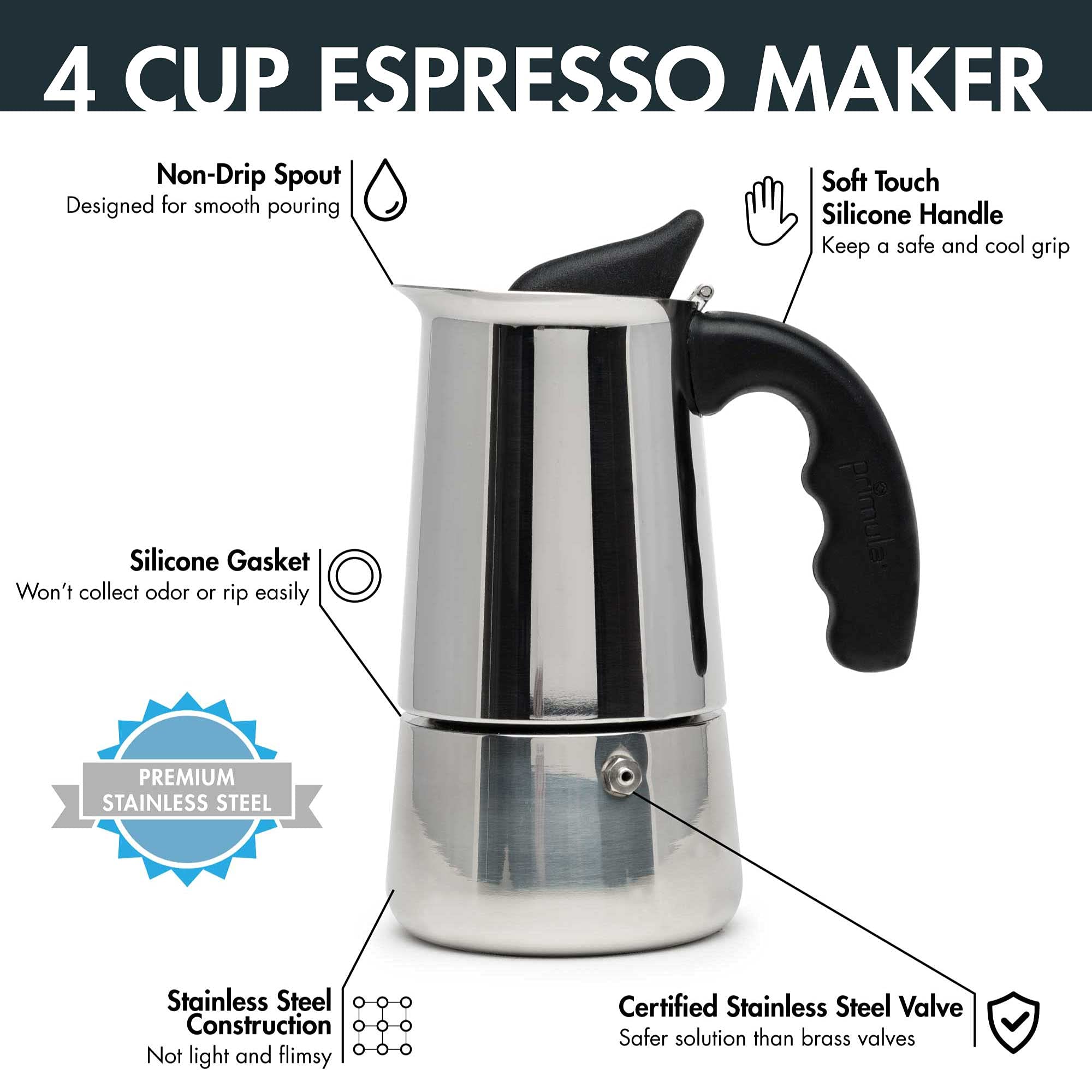Primula Premium Stainless Steel Stovetop Espresso and Coffee Maker