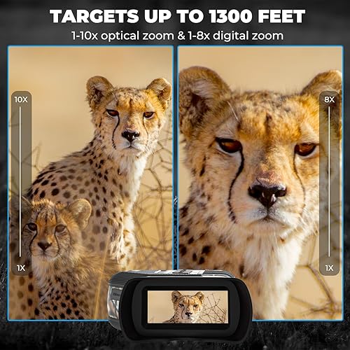Miniatura 7 de WOSPORTS Gafas de visión nocturna 4K - 10X óptico y zoom digital 8X, rango infrarrojo de 1315 pies, batería recargable de 5000 mAh, IPX impermeable,