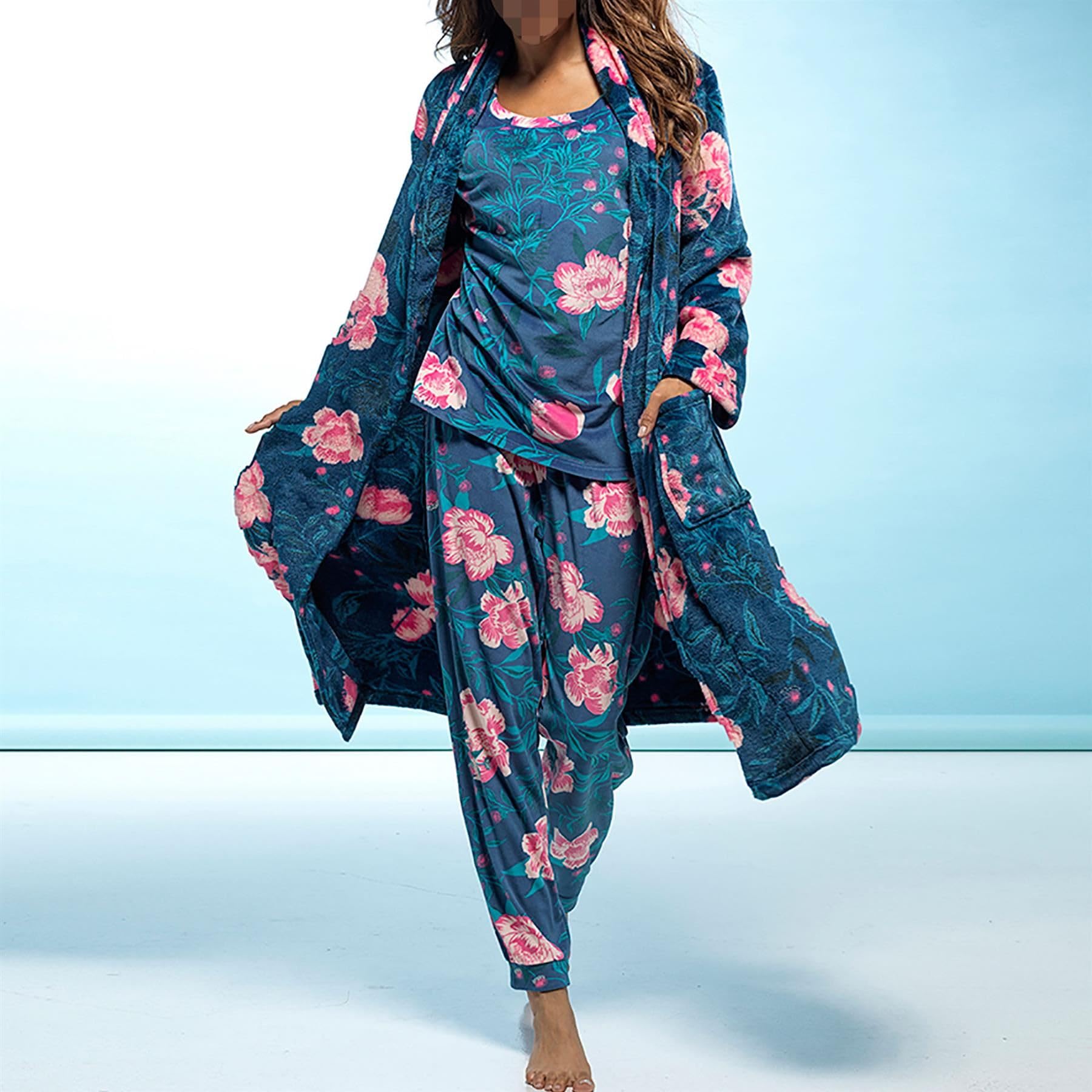 A2Z Accappatoio da donna in pile luccicante floreale, lunghezza al ginocchio, invernale, accogliente, morbido e caldo, abbigliamento da casa per le signore