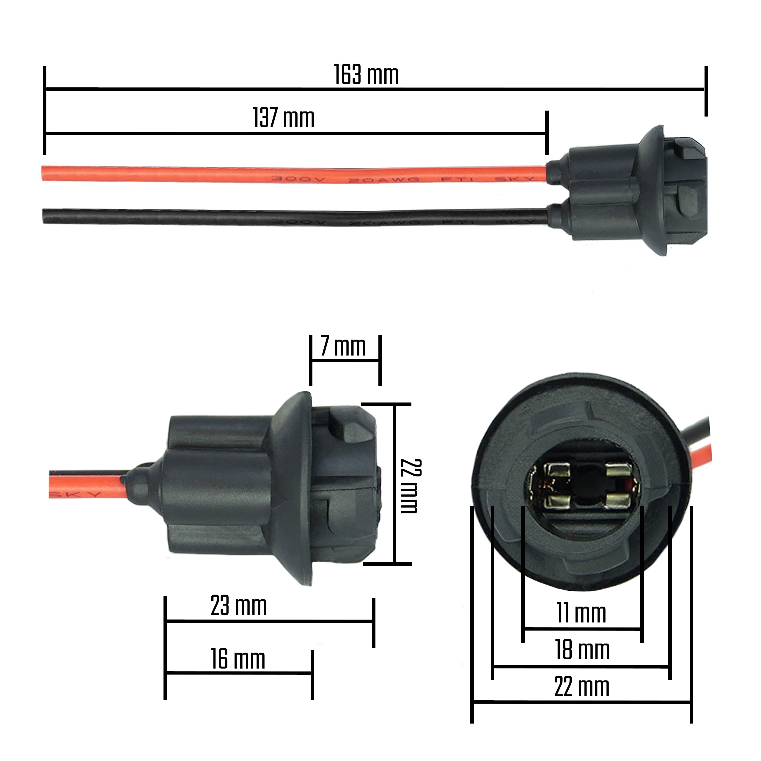 Lot De 10 Supports Douille W5W T10 194 - Caoutchouc, Câble 10-12 Cm - Pour Feux Clignotants, Plaque, Position - 6-24V