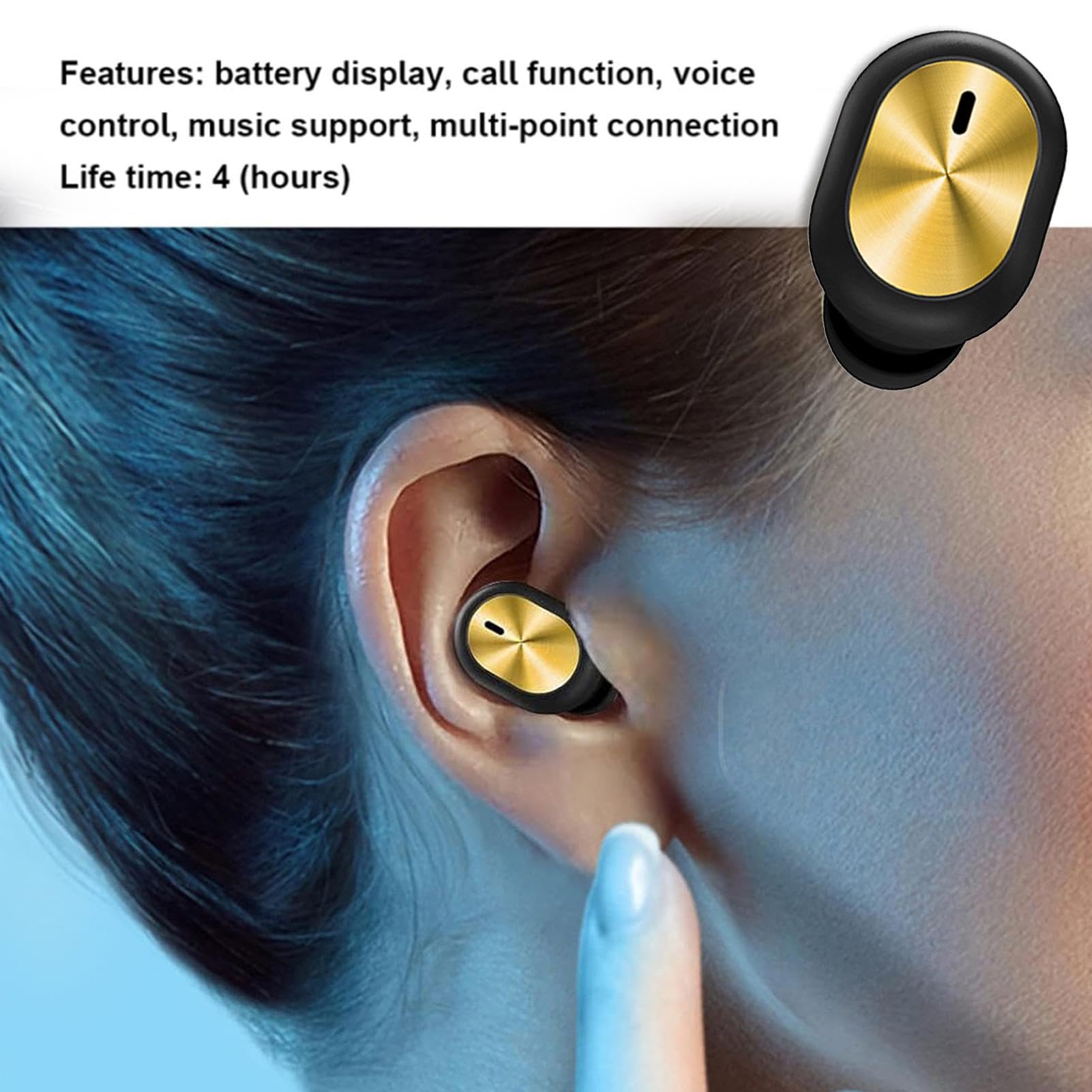 Auricular mono – Auriculares de un solo oído – Auriculares inalámbricos invisibles para teléfono celular, auriculares inalámbricos compactos individuales pequeños para teléfonos inteligentes,