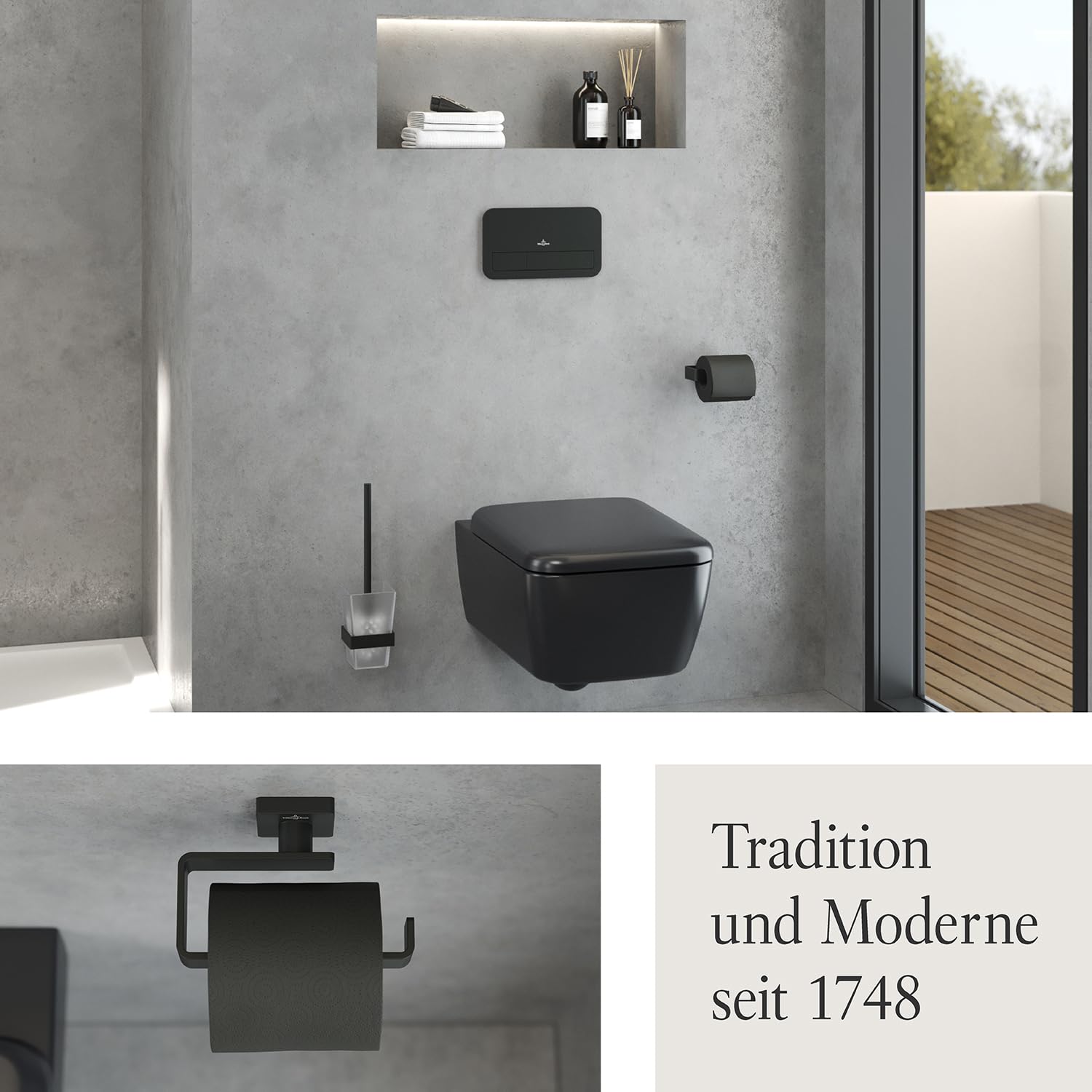 Villeroy & Boch Elements Striking Toilettenpapierhalter, eckig – Schwarz | Ohne Deckel, zur einfachen Wandmontage, aus Messing, TVA152014000K5