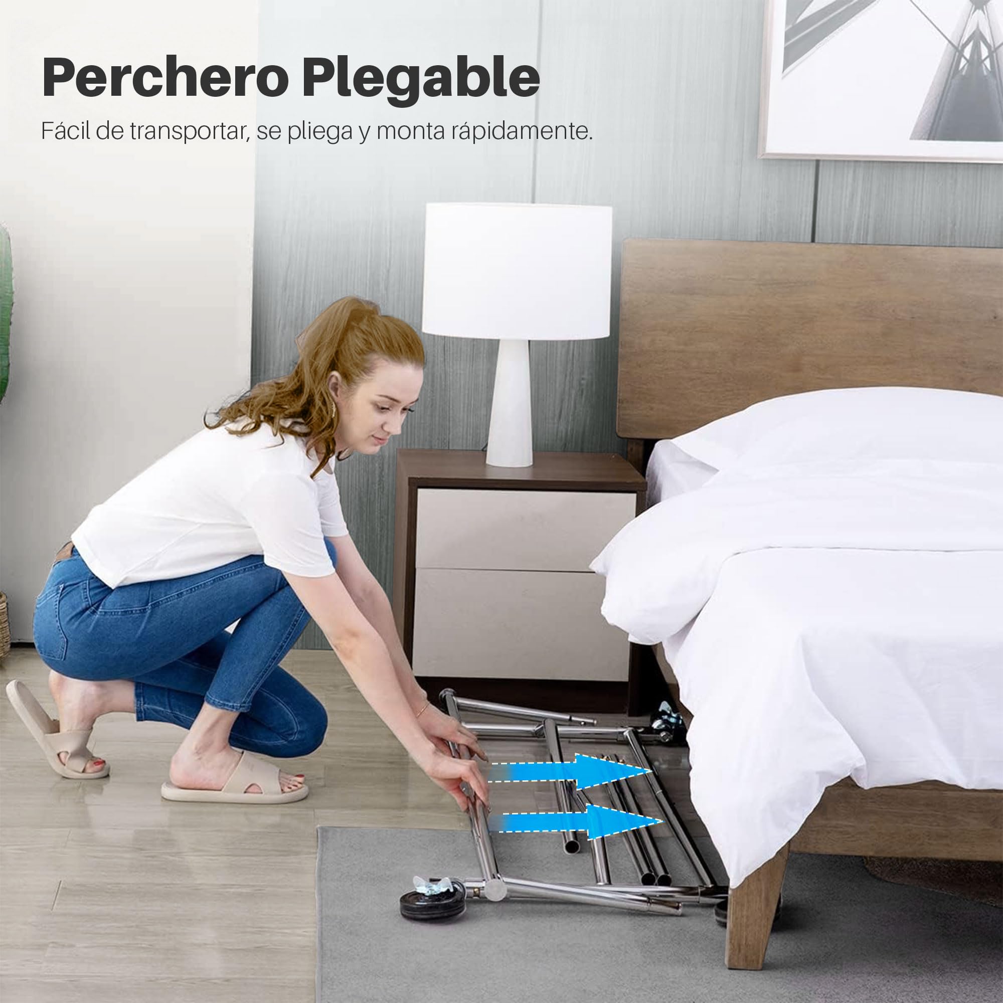 HOKEEPER Burro de Ropa Resistente 136kg, Barra Extensible con Ruedas Bloqueables, Ahorra Espacio para Dormitorio, Apartamento, Lavandería